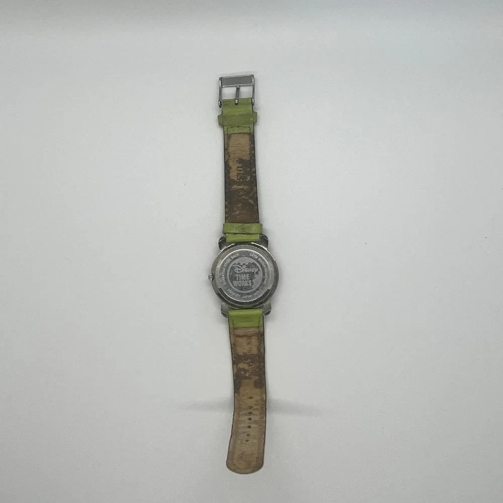 Disney Parks Time Works Tinkerbell Watch Womens Child Lime‎ Green Leather Band
